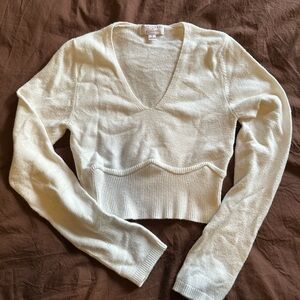 Cream V-Neck Cropped Sweater